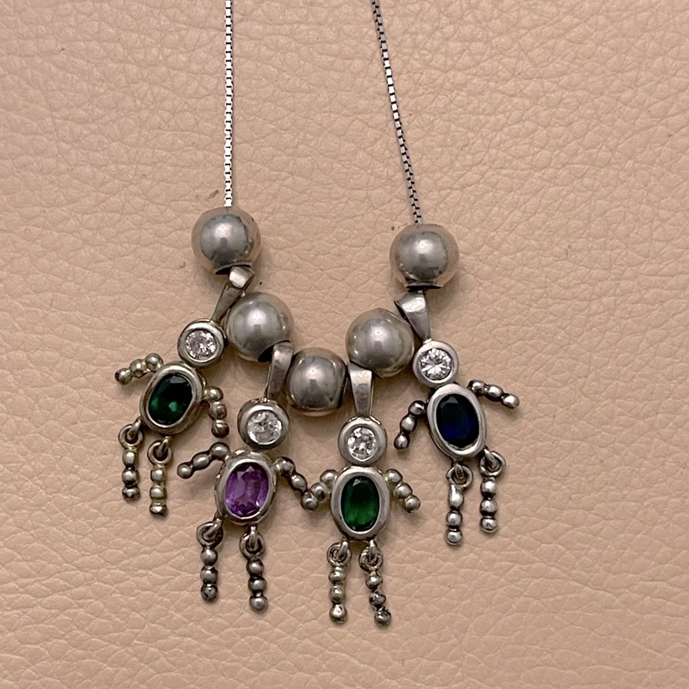 Sterling Silver Birthstone Babies Necklace with Charms, Great Condition